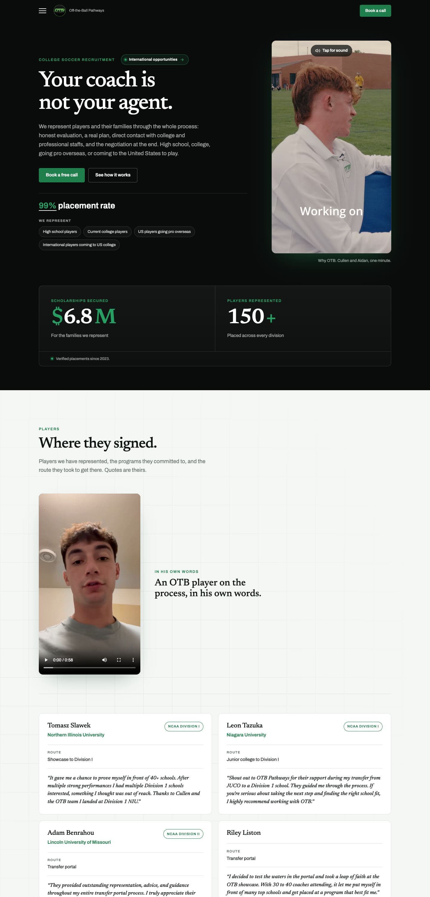 OTB Pathways website, full page