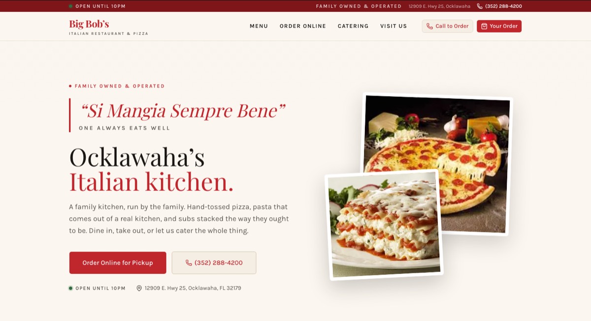 Big Bob's Italian Restaurant website homepage