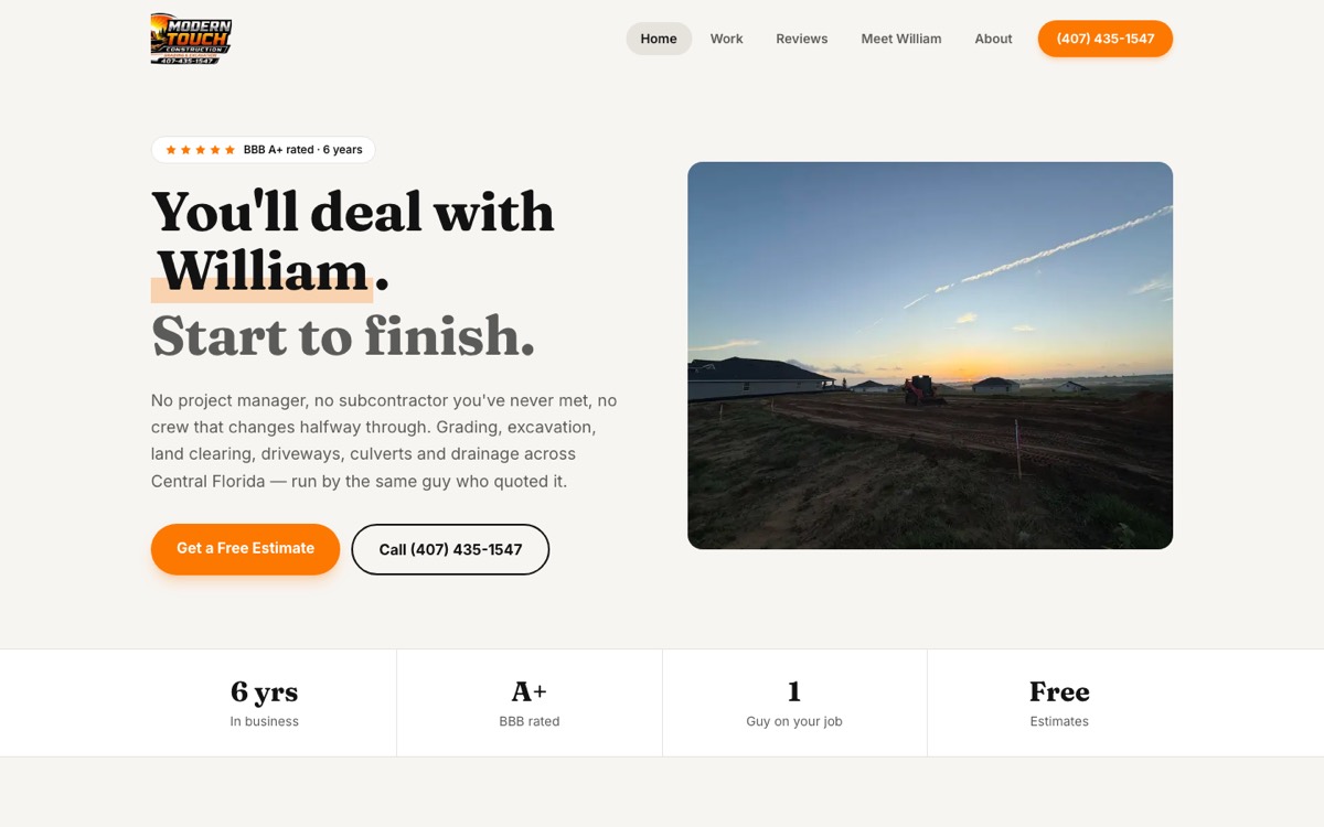 Modern Touch Construction website homepage